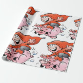 Funny Cartoon Gnome Riding Flying Pig Geschenkpapier (Ungerollt)