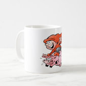 Funny Cartoon Gnome Riding Flying Pig Kaffeetasse (Vorderseite Links)