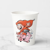 Funny Cartoon Gnome Riding Flying Pig Pappbecher (Vorderseite)