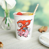 Funny Cartoon Gnome Riding Flying Pig Pappbecher
