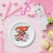 Funny Cartoon Gnome Riding Flying Pig Pappteller (Party)