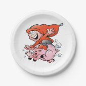 Funny Cartoon Gnome Riding Flying Pig Pappteller (Vorderseite)