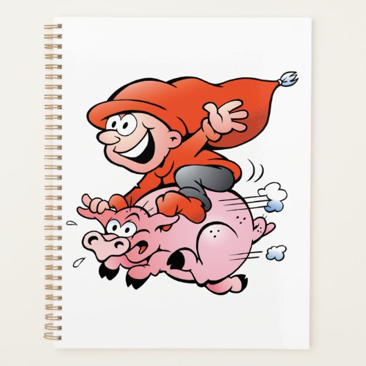 Funny Cartoon Gnome Riding Flying Pig Planer (Vorderseite)