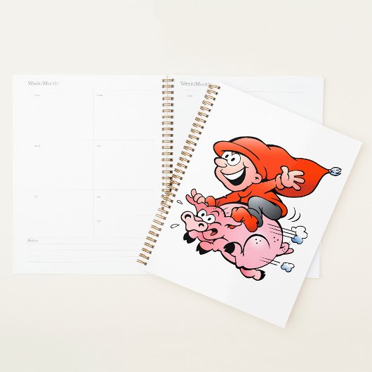 Funny Cartoon Gnome Riding Flying Pig Planer