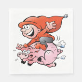 Funny Cartoon Gnome Riding Flying Pig Serviette (Vorderseite)