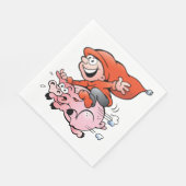 Funny Cartoon Gnome Riding Flying Pig Serviette (Ecke)