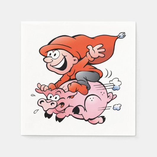 Funny Cartoon Gnome Riding Flying Pig Serviette (Vorderseite)
