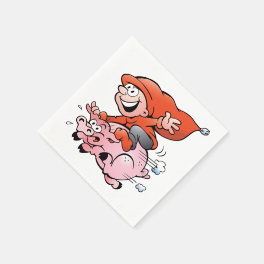 Funny Cartoon Gnome Riding Flying Pig Serviette (Ecke)