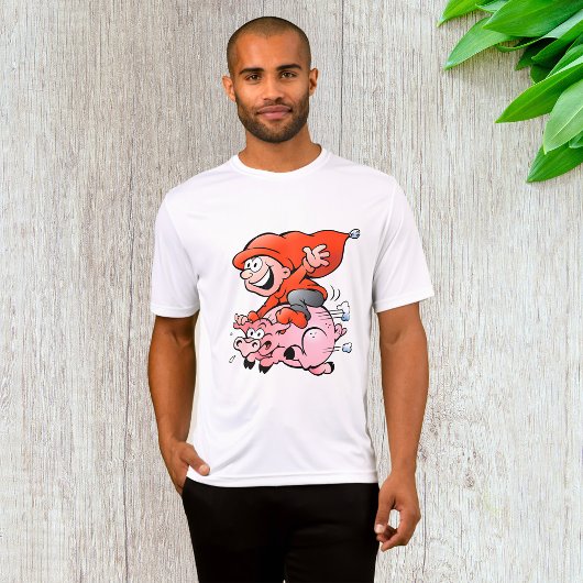 Funny Cartoon Gnome Riding Flying Pig T-Shirt