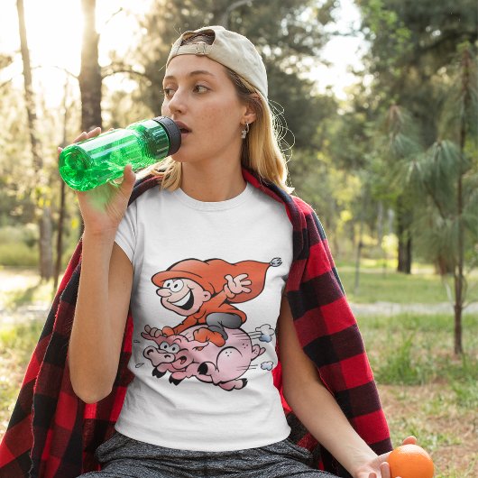 Funny Cartoon Gnome Riding Flying Pig T-Shirt