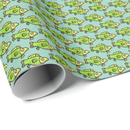 Funny Cartoon Green Fish Drawing Geschenkpapier