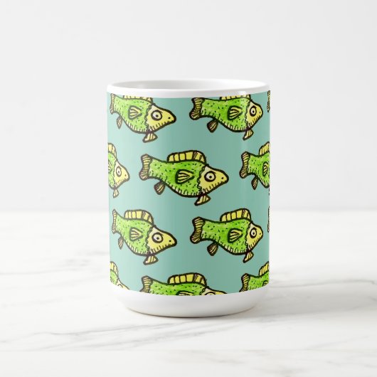 Funny Cartoon Green Fish Drawing Kaffeetasse (Mittel)