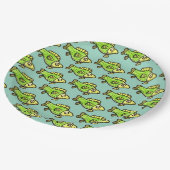 Funny Cartoon Green Fish Drawing Pappteller (Schrägansicht)