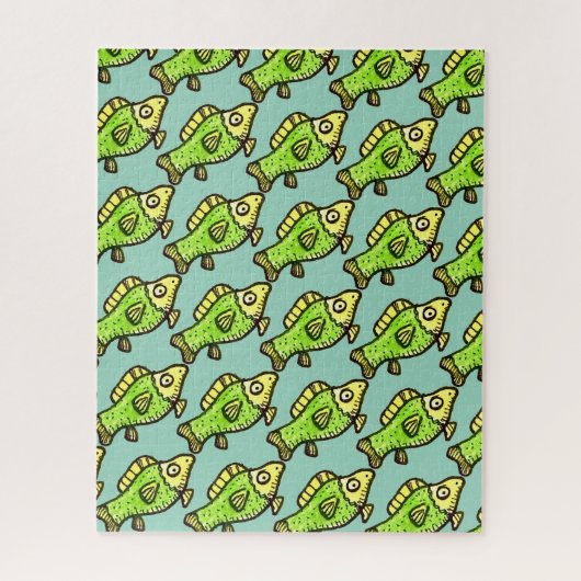 Funny Cartoon Green Fish Drawing Puzzle (Vertikal)