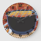 Funny Cartoon GRILLEN Grill mit Tongs und Skewers Große Wanduhr (Vorderseite)