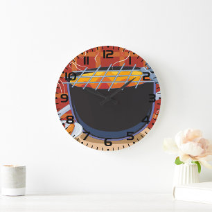 Funny Cartoon GRILLEN Grill mit Tongs und Skewers Große Wanduhr