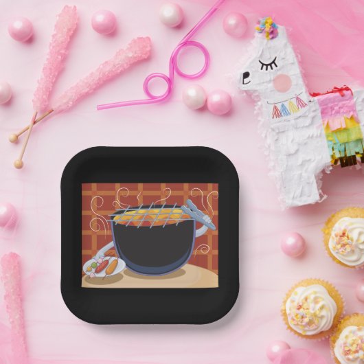 Funny Cartoon GRILLEN Grill mit Tongs und Skewers Pappteller (Party)