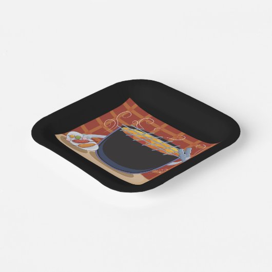 Funny Cartoon GRILLEN Grill mit Tongs und Skewers Pappteller (Gewinkelt)