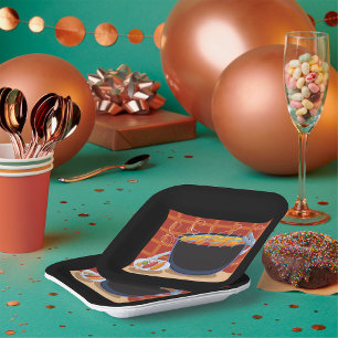 Funny Cartoon GRILLEN Grill mit Tongs und Skewers Pappteller