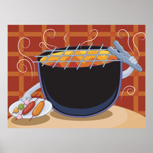 Funny Cartoon GRILLEN Grill mit Tongs und Skewers Poster (Vorne)