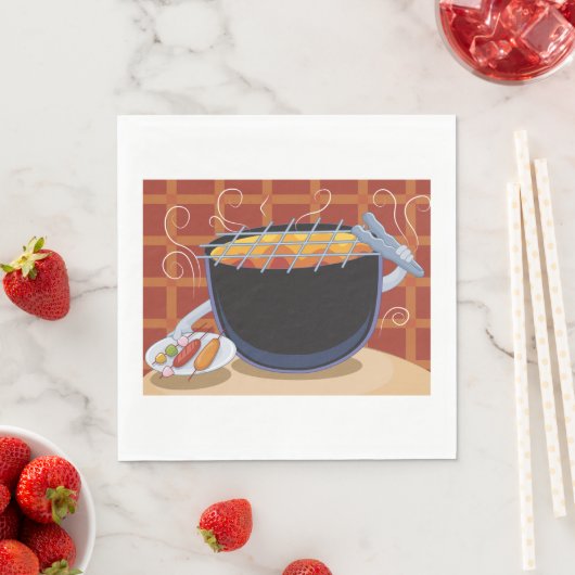 Funny Cartoon GRILLEN Grill mit Tongs und Skewers Serviette (Beispiel)