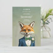 Funny Cartoon Humanoide Fox JR Groomsman Proposal  (Stehend Vorderseite)