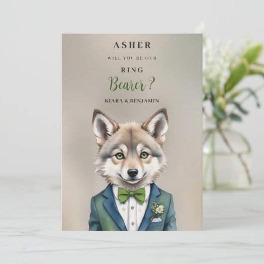 Funny Cartoon Humanoide Young Wolf Ring Bearer (Stehend Vorderseite)