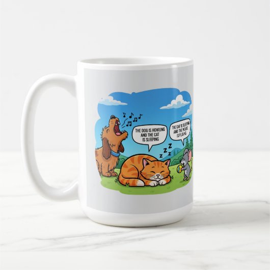 Funny Cartoon Hund, Katze und Maus Kaffeetasse (Links)