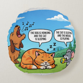 Funny Cartoon Hund, Katze und Maus Rundes Kissen