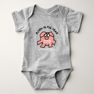 Funny Cartoon Illustration Pink Pig New Baby 2019 Baby Strampler
