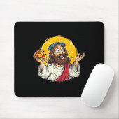 Funny Cartoon Jesus Christ With Pizza Slice Costum Mousepad (Mit Mouse)