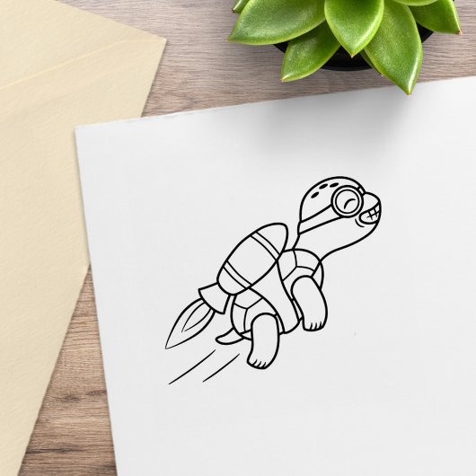 Funny Cartoon Jetpack Turtle Gummistempel