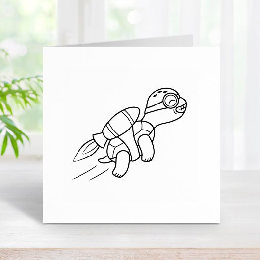 Funny Cartoon Jetpack Turtle Gummistempel