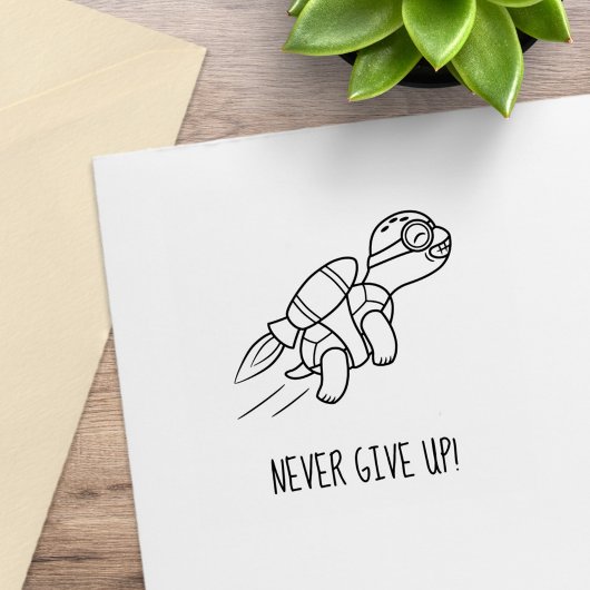 Funny Cartoon Jetpack Turtle Motivierend Gummistempel