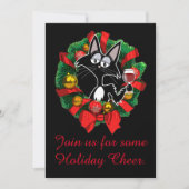 Funny Cartoon Katze im Kranz mit Weihnachten Einladung (Vorderseite)