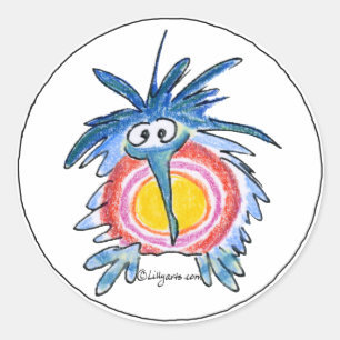 Funny Cartoon Kiwi Bird 4 Round Sticker