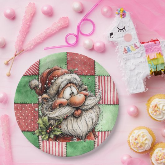 Funny Cartoon Laughing Santa  Pappteller (Party)