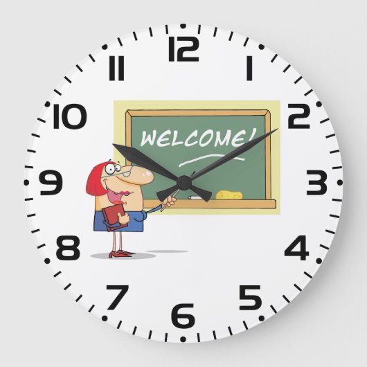 Funny Cartoon Lehrer Willkommen zurück in der Schu Große Wanduhr (Vorderseite)