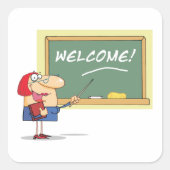 Funny Cartoon Lehrer Willkommen zurück in der Schu Quadratischer Aufkleber (Vorderseite)