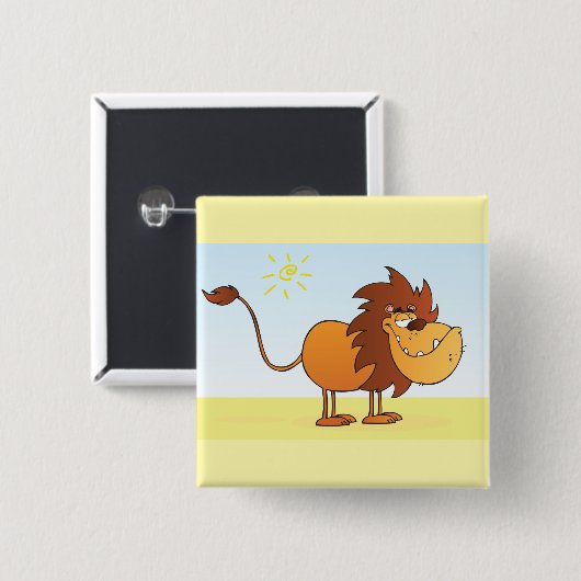 Funny Cartoon Löwe in Sun Safari Tier Button (Vorne & Hinten)