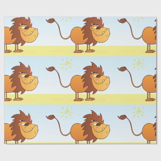 Funny Cartoon Löwe in Sun Safari Tier Geschenkpapier (Flach)