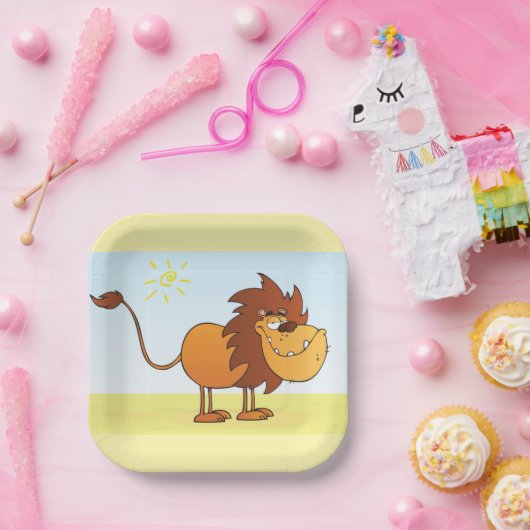 Funny Cartoon Löwe in Sun Safari Tier Pappteller (Party)