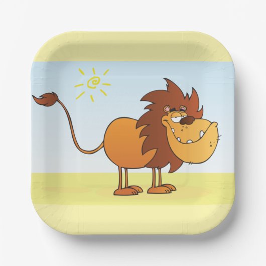 Funny Cartoon Löwe in Sun Safari Tier Pappteller (Vorderseite)