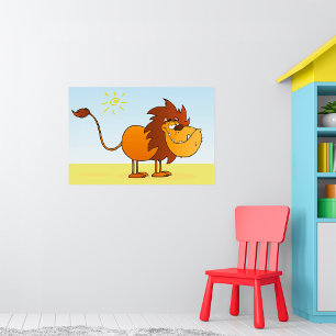 Funny Cartoon Löwe in Sun Safari Tier Poster