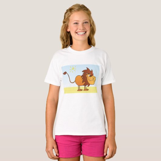 Funny Cartoon Löwe in Sun Safari Tier T-Shirt (Vorne ganz)