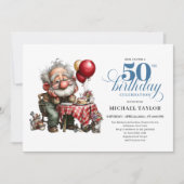 Funny Cartoon Man 50th Party Milestone Invite Einladung (Vorderseite)