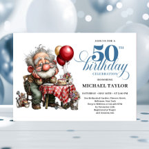 Funny Cartoon Man 50th Party Milestone Invite