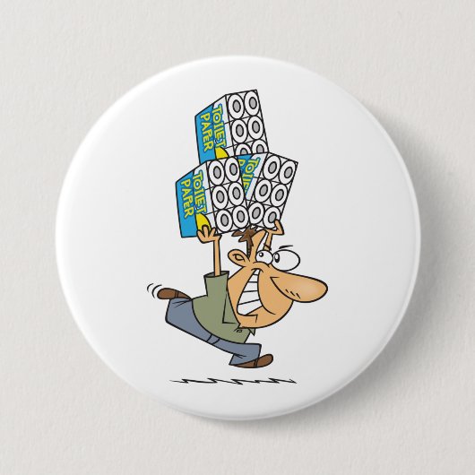 Funny Cartoon Man Panik kaufen Toilettenpapier Button (Vorderseite)
