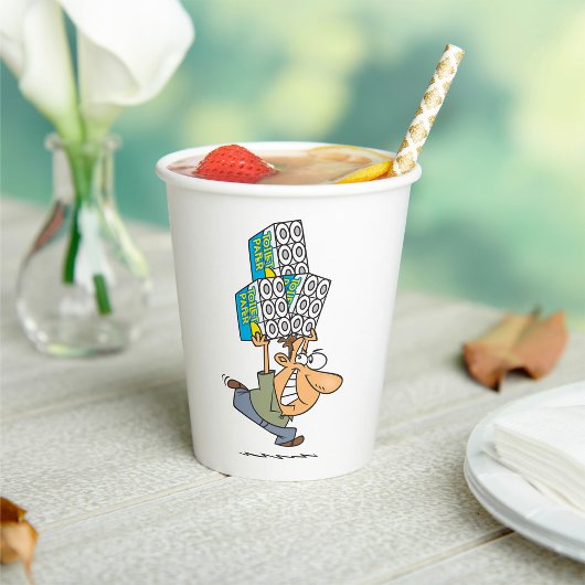 Funny Cartoon Man Panik kaufen Toilettenpapier Pappbecher