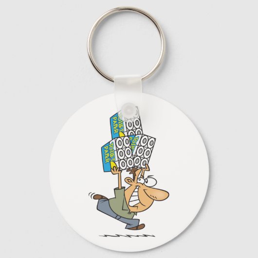 Funny Cartoon Man Panik kaufen Toilettenpapier Schlüsselanhänger (Rückseite)